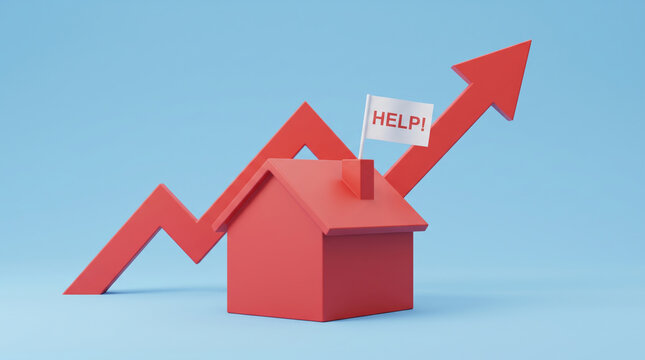 Rising graph shows living cost pressure with help note. Economic inflation recession crisis. finance price rate increase, budget expense debt poverty, chart trend