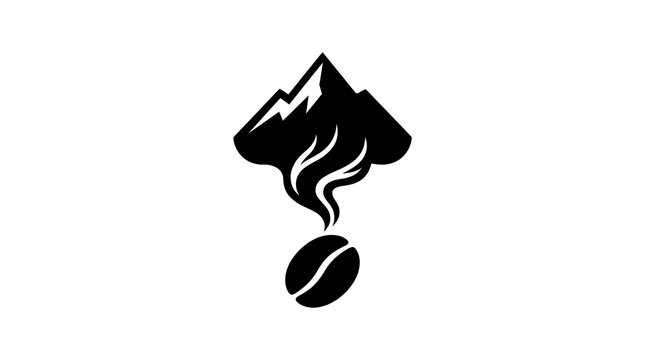 Minimalist coffee bean mountain logo design, black coffee steam and peak graphic symbol, cafe branding element