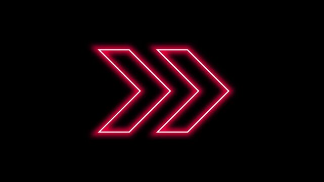 Glowing neon red arrow right direction icon. Abstract neon flashing light back arrow loading animation. Seamless loop
