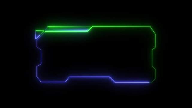 Futuristic frame outlines project blue neon contours across black space. Interface design toolkit incorporate this futuristic frame asset. Digital futuristic frame borders glow.4k video