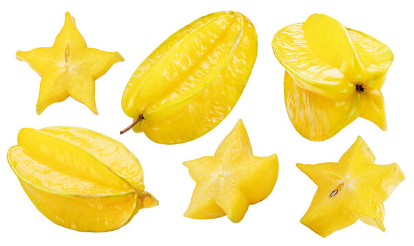 Star fruit or carambola with pieces of carambola isolated on white background with clipping path.