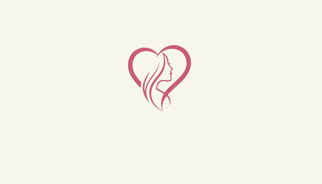 Elegant and modern logo design featuring a woman profile silhouette enclosed within a stylized pink heart shape icon.