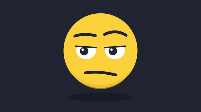 Side eye emoji in round badge frame with bouncing squash and stretch, darting pupils and wiggling brow, flat vector reaction overlay, seamless 4K loop on dark charcoal