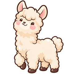 Fototapeta premium Cute Fluffy Alpaca Cartoon Character In Kawaii Style, Smiling Woolly Llama Illustration For Kids