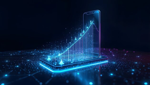 Mobile app showing exponential business growth analytics on