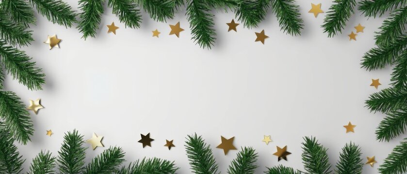 Christmas frame with fir branches and stars