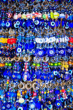 Evil Eye Amulets Mati Greek Souvenirs Keychains Traditional Protection Market Athens Greece