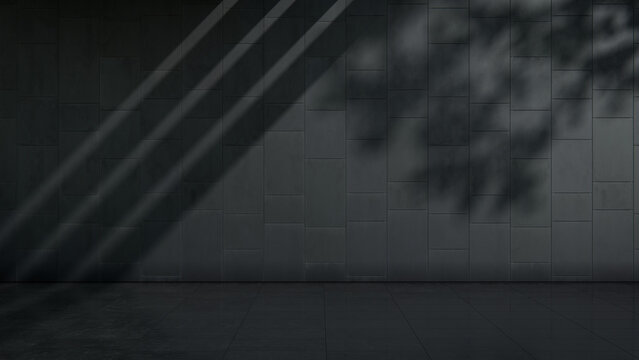 Bare Outdoor Environment Square with Concrete Cladding Wall and Tiled Floor in Strong Daylight. Civic Architecture Concept with copy-space.