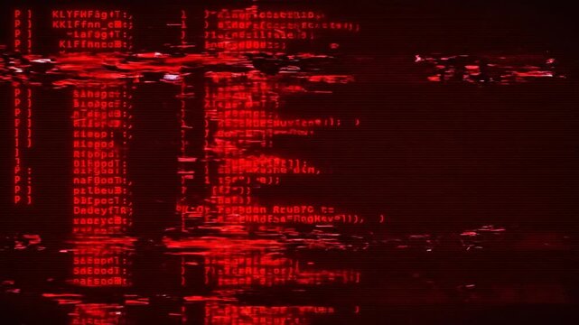 Abstract digital glitch effect with noise looped background. Error signal loop. Virus code and software hack concept. Cyber security