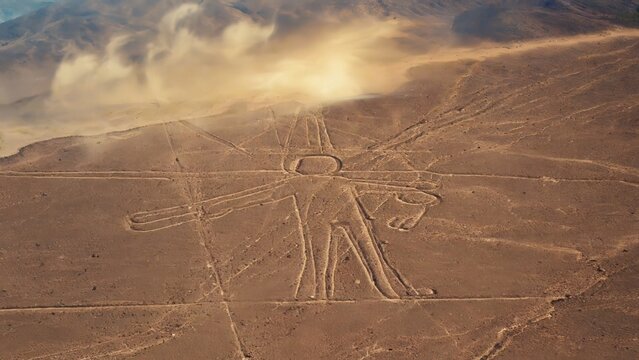 Ancient humanoid desert geoglyph aerial view