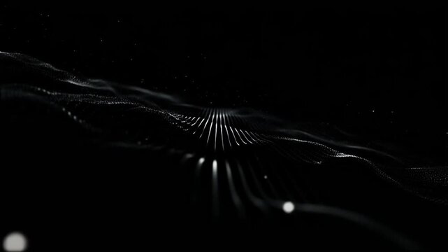 漆黒の空間で光の粒子が浅いピントの中で美しいボケを生み出し銀河のような奥行きを感じさせるシネマティック表現