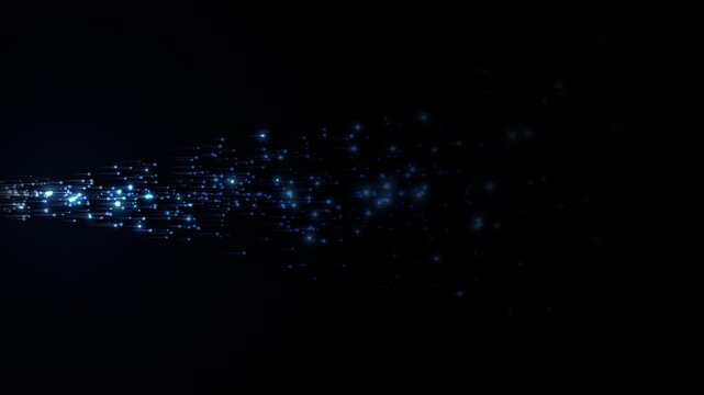 Abstract sapphire blue light particles floating in dark void motion