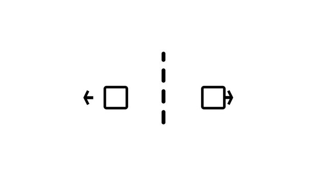 Minimalist split screen animation with moving squares and directional arrows, abstract motion for ui and presentation