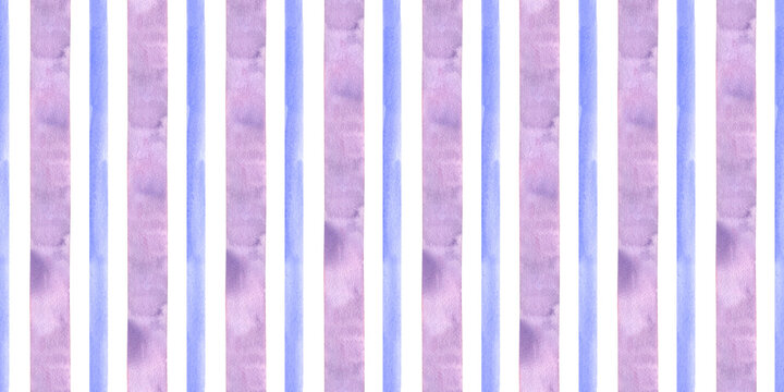 Hand painted watercolor lavender violet striped background. Stripe seamless pattern. Stripes Plaid material illustration. Fabric, sketchbook, wallpaper, wrapping paper, banner, cards,  cotton, textile