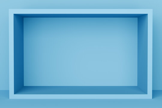 Blue empty rectangular pedestal displaying products or text
