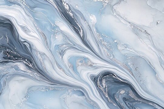Abstract Fluid Wave Light Blue and Gray Luxury Marble Background