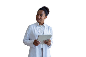 Smiling female medical professional holding tablet and looking sideways © Fly Frames