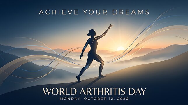 Active person silhouette climbing towards sun for world arthritis day