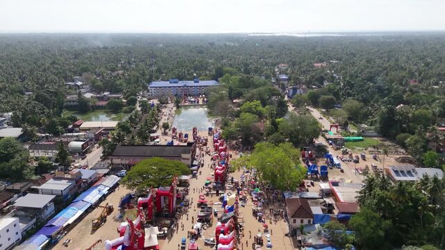 Aerial and scenic view of the historic Ochira Parabrahma Temple, also known as Oachira Parabrahma Temple, in Kollam, Kerala, India. formless concept of Parabrahma