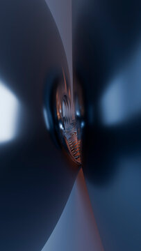 Abstract twisted metallic curves with blue and orange reflections