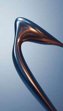 Abstract twisted metallic blue and orange 3d digital sculpture