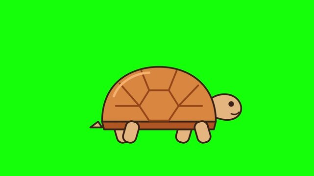 Retro outlined tortoise walking in place loop on green screen