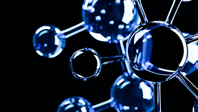 Molecular structure illustration with blue atoms and chemical bonds