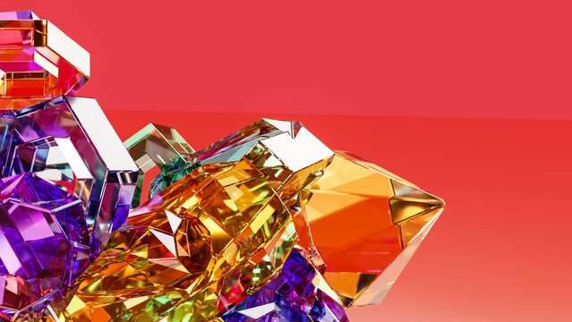 Abstract colorful crystal sculpture with geometric transparent shapes