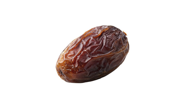 Single fresh ripe sweet brown date fruit whole isolated on transparent background