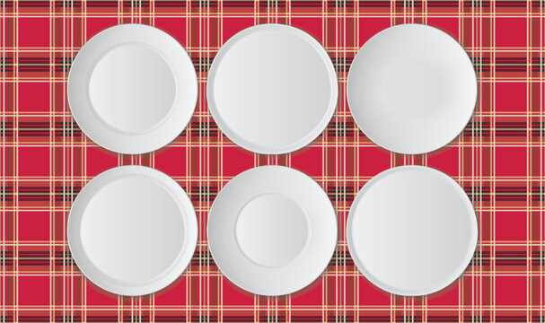 Plain White Dinner Plate illustration Collections on a checkered tablecloth eps vector