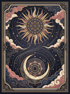 Sun and moon celestial duality card