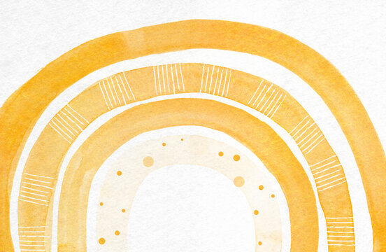 Abstract boho watercolor arc creates a round frame with copy space