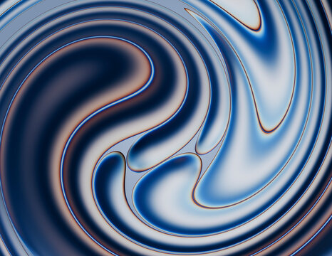 A blue metallic liquid swirl creates an abstract cosmic background
