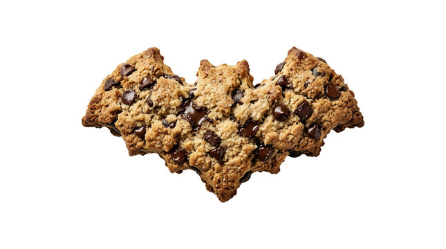 Bat shaped chocolate chip cookie isolated on white background.