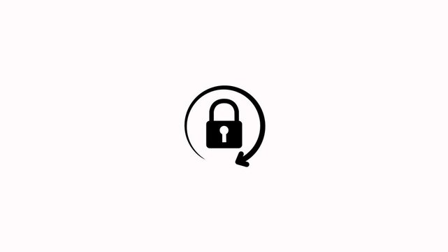 Security padlock icon with refresh arrow animation on white background. Cyber security padlock with circular arrow animation for secure access, account updates, reset password, lock reload concepts