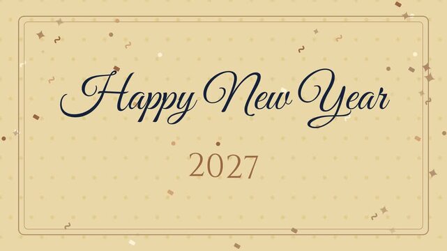 Happy New Year 2027 greeting card with gold border