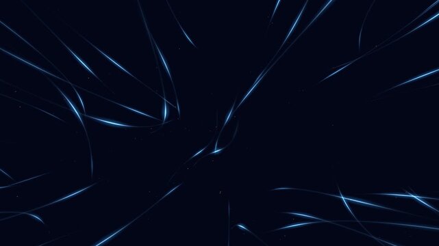 Futuristic blue fiber optics data streams and glowing light streaks moving across a dark background, representing big data flow, artificial intelligence, and high-tech network connections