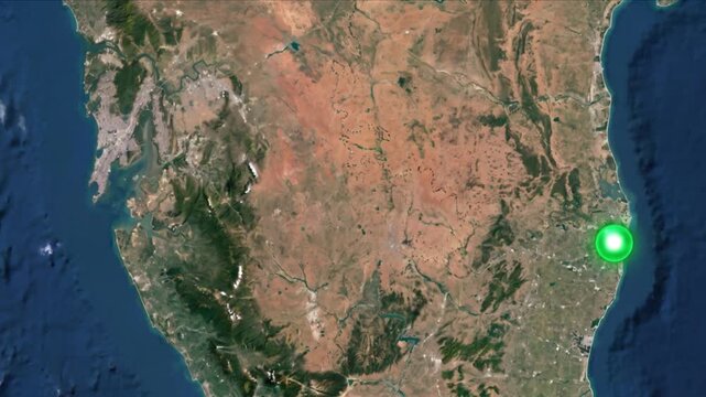 衛星視点の南インド上空で光子がムンバイからチェンナイへ移動するCG背景
