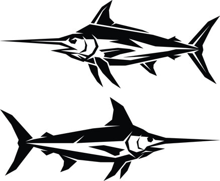 Swordfish Vector Illustration Pair - Tribal Fishing Decal Design