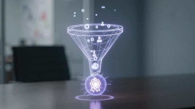 Digital Sales Funnel with Particles on Transparent Panel