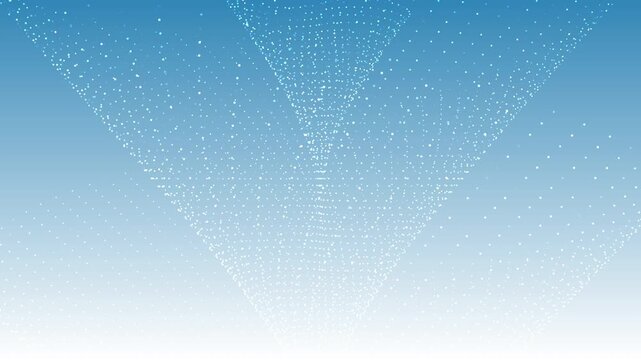 Abstract animated video background featuring a cool sky blue gradient with countless tiny glowing dots forming inverted cone or funnel-like shapes in rotation.