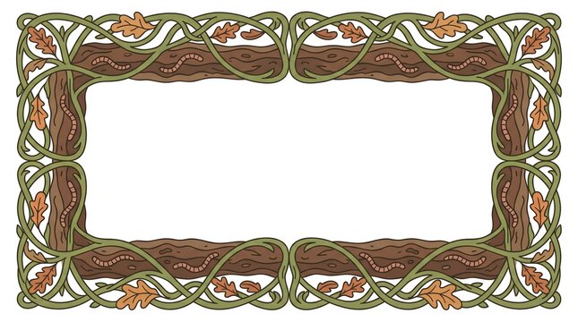 Organic Nature Vine Vector Border Frame with Leaves and Earthworms
