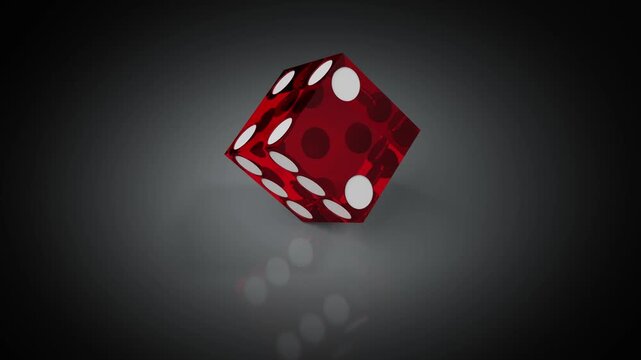 One Red Casino Die Falling from Above - 3d 4k animation (3840 x 2160 px)