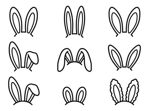 Collection of various outlined bunny ear designs for Easter and animal-themed projects.