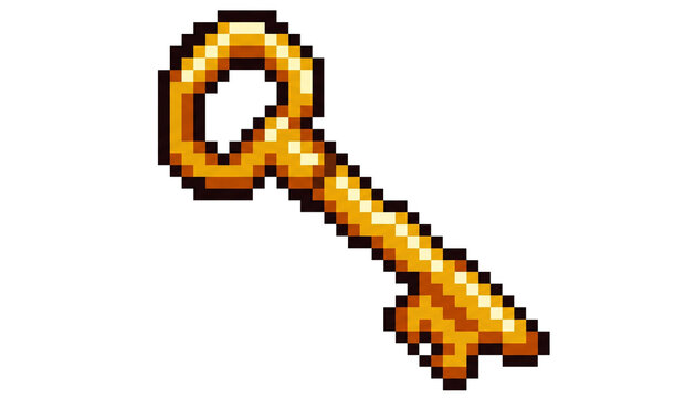 8-Bit Pixel Art Golden Key Unlock Game Asset Isolated