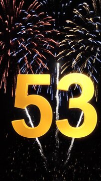 Golden Birthday Number 53 with Fireworks, Gold Particle Animation
