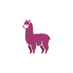 Fototapeta premium Minimalist purple alpaca illustration featuring a simple silhouette design isolated on a clean white background for creative vector projects
