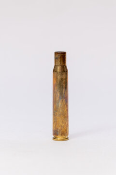 Single Brass Cartridge Casing Isolated on White Background