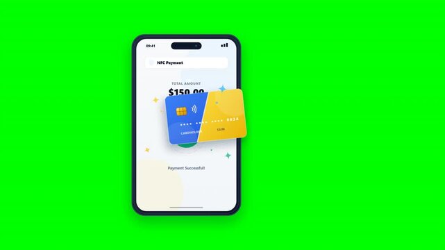 Mobile payment animation with generic credit card on green screen