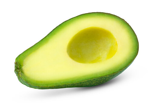 Fresh avocado slice isolated. Cut in a half of avocado without seed isolate.